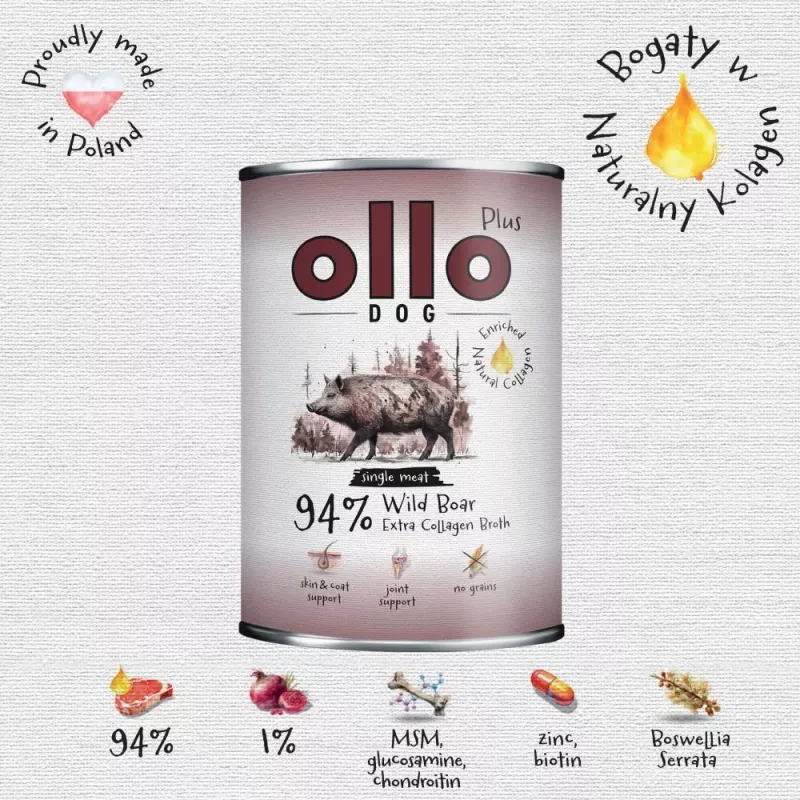 Ollo Plus Kolagen Wild Boar 400g konservs suņiem
