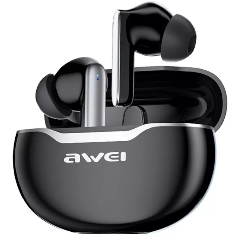 Awei T50 TWS Bluetooth 5.3 austiņas ar uzlādes futrāli / Melnas