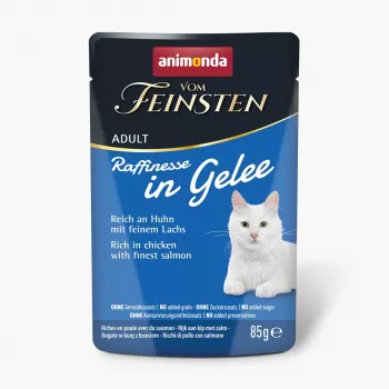 Slapjā kaķu barība animonda ANIMONDA Vom Feinsten Adult Raffinesse in Jelly ar vistu un lasi, 85 g paciņa