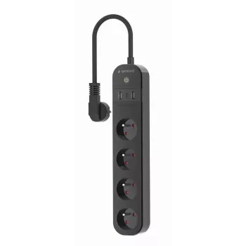 Pagarinātājs GEMBIRD TSL-PS-F4U-02 ar 4 PL kontaktligzdām un USB lādētāju, melns