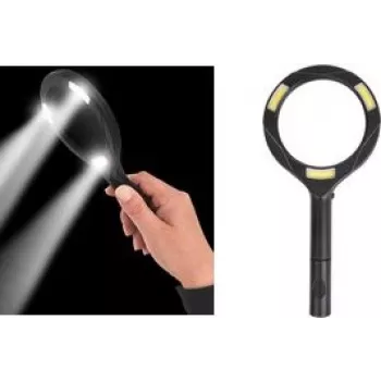 Palielināmais stikls IWH 770665 ar COB LED gaismu, melns plastmasas korpuss