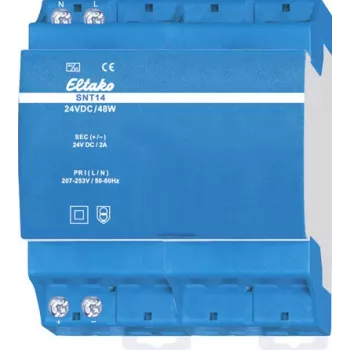 DIN-sliedes barošanas bloks Eltako SNT14-24V 48W 2A – 24 V līdzstrāva, 48 W, 2 A izeja, stiprināšana uz DIN-sliedes