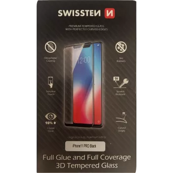 Rūdīts 3D pilnas līmes ekrāna aizsargs SWISSTEN iPhone 11 Pro — melns