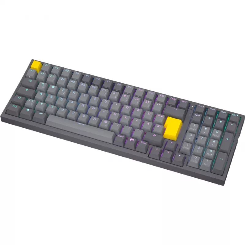 Celeris 1800, spēļu tastatūra pelēka, DE izkārtojums, ENDORFY Yellow by Gateron