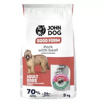 Sausā suņu barība john dog Good Form Adult vidējām un lielām šķirnēm, Cūkgaļa un liellopu gaļa, 3 kg