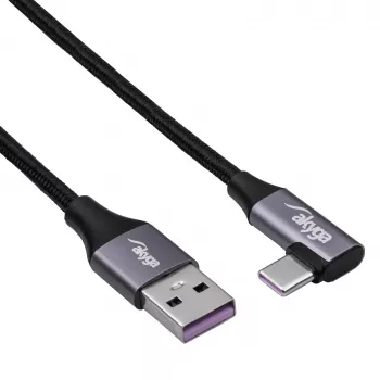 Akyga AK-USB-58 leņķa USB-C uz USB-A kabelis, 30 cm, 60 W, pīts, melns
