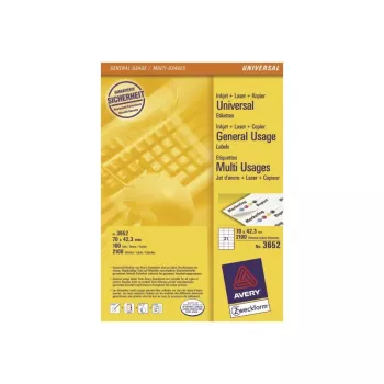 Avery Līmes uzlīmes - Baltas - 42,3 x 70 mm - 2100 uzlīmes (100 lapas x 21) (3652)
