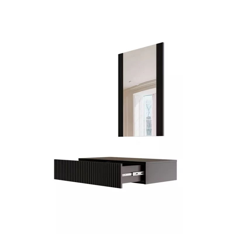 Tualetes galdiņš ar spoguli cama meble PAFOS 80×41.6×100 cm, MDF rāmis, 1 atvilktne, matēti melns