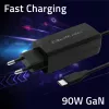 GaN 90W lādētājs QOLTEC 52420 USB-C PD 5–20V 3A/4.5A izeja, 220–240V ieeja, 1.8 m kabelis, melns