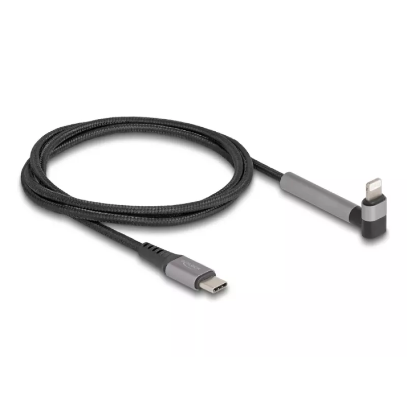 USB Type-C uz Lightning uzlādes un datu kabelis ar leņķa savienotāju un statīva funkciju, DELOCK 1.5 m, 9 V 3 A (MFi)