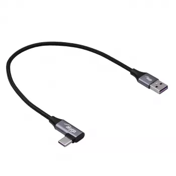 Akyga AK-USB-58 leņķa USB-C uz USB-A kabelis, 30 cm, 60 W, pīts, melns
