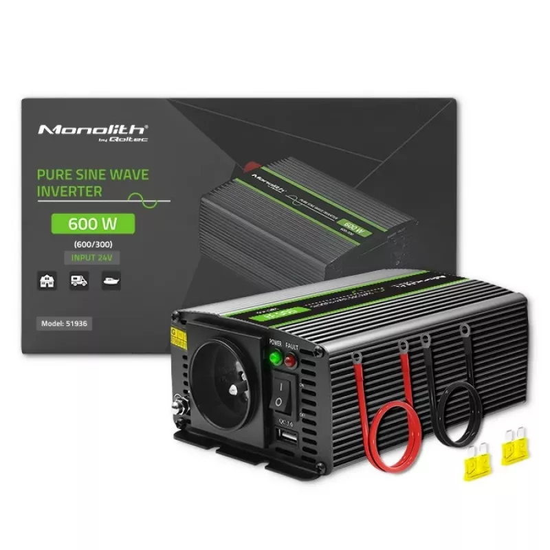 Qoltec Monolith invertors / tīkla adapteris Auto 600 W Melns