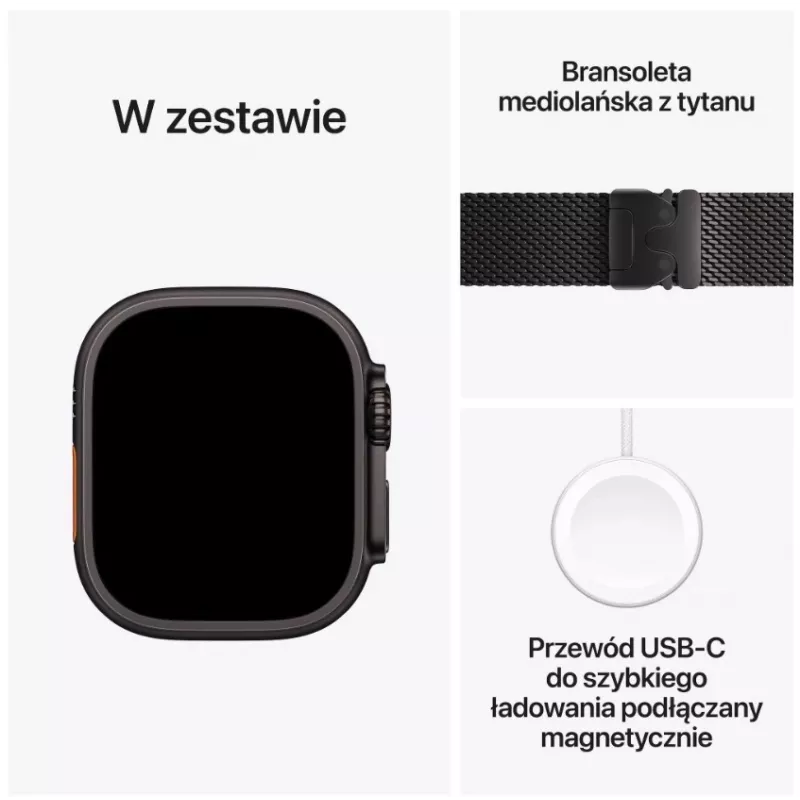 Apple Watch Ultra 3 GPS + Cellular 49mm Melna titāna korpuss ar Melnu titāna Milānas cilpu Medium