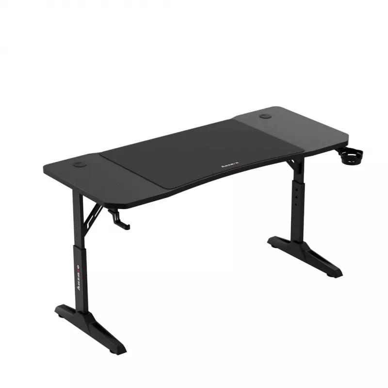 Gaminga galds huzaro Hero 3.6 — taisnstūra 1400×600 mm, augstuma regulējums 560–790 mm, melns, H-kājas, 15 mm virsma