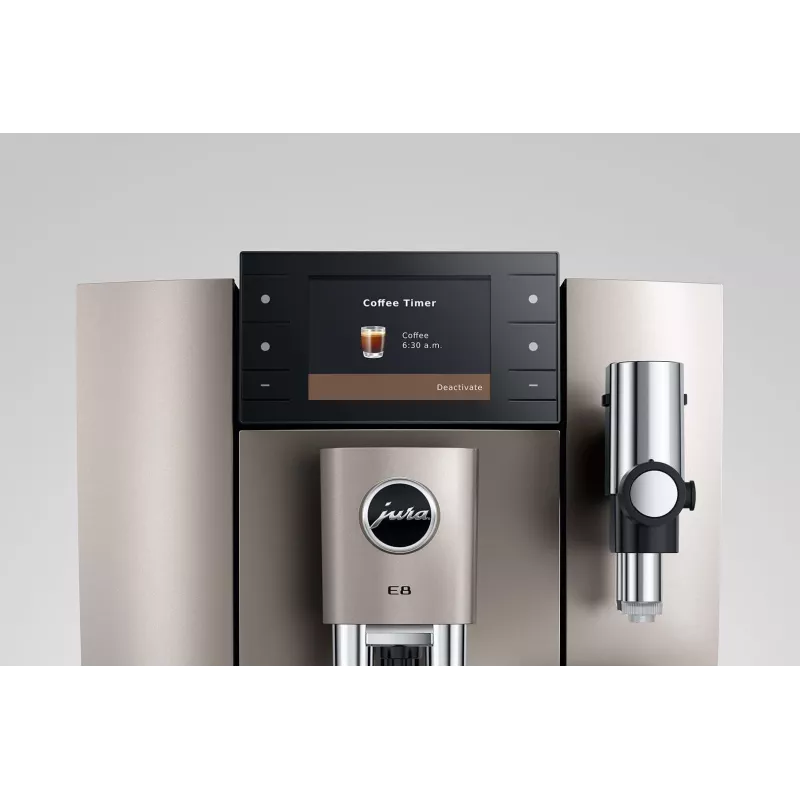 Kafijas automāts JURA E8 Pilnībā automātisks 1,9 L Sudrabs — 15 bāri, 3,5 collu displejs, dzirnaviņas, piena putotājs