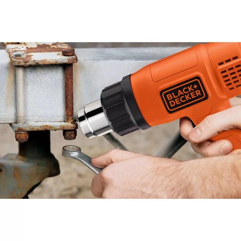 Karstā gaisa pistole Black & Decker KX1650 — 1750 W, līdz 600 °C, gaisa plūsma 570–740 l/min, 2 m kabelis, 600 g
