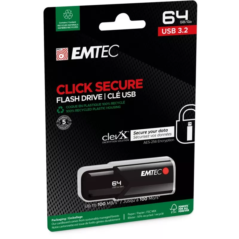 USB zibatmiņa Emtec B120 Click Secure 64GB USB