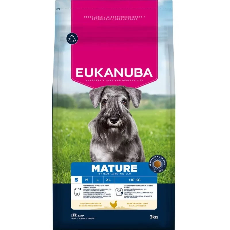 Sausā suņu barība EUKANUBA Mature Small Chicken 3 kg — pieaugušām mazo šķirņu suņiem