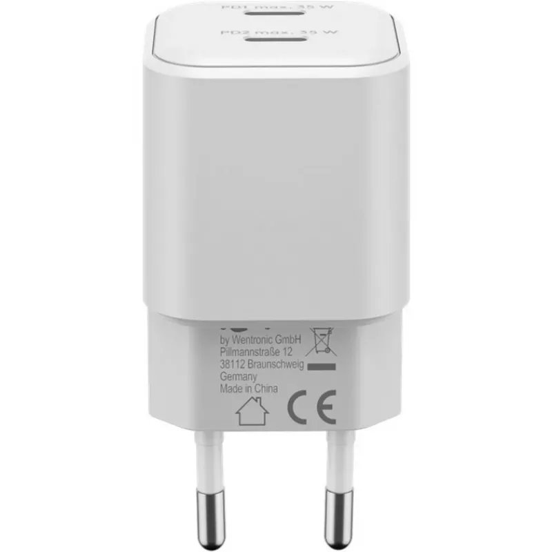 USB-C Divu Ātrās Uzlādes Lādētājs Nano, PD, GaN, 35 W (Balts, 2x USB-C, Power Delivery 3.0)