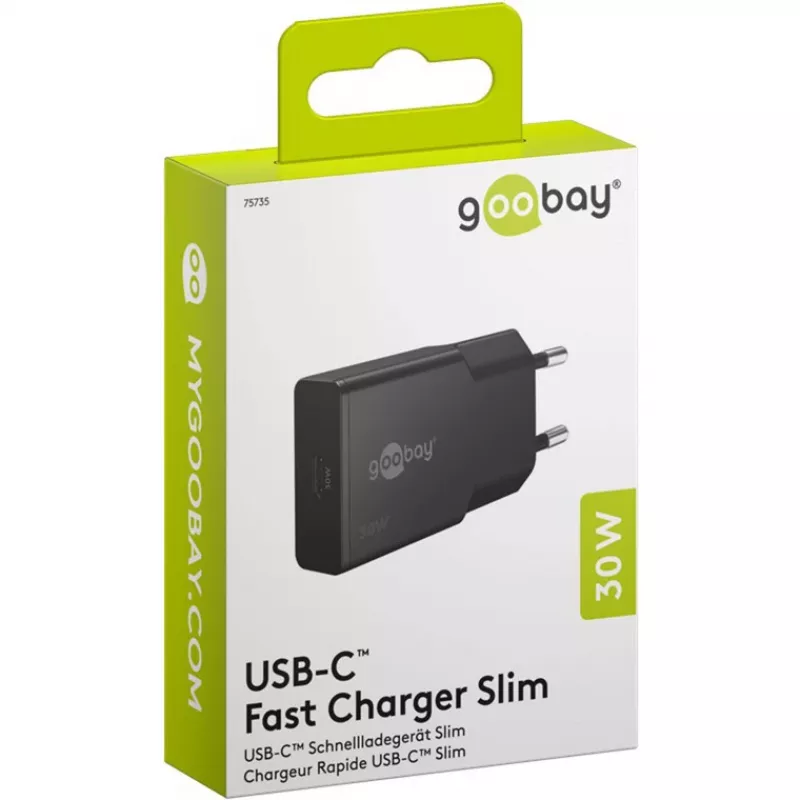 Goobay USB-C™ PD GaN ātrais lādētājs Slim (30 W) melns