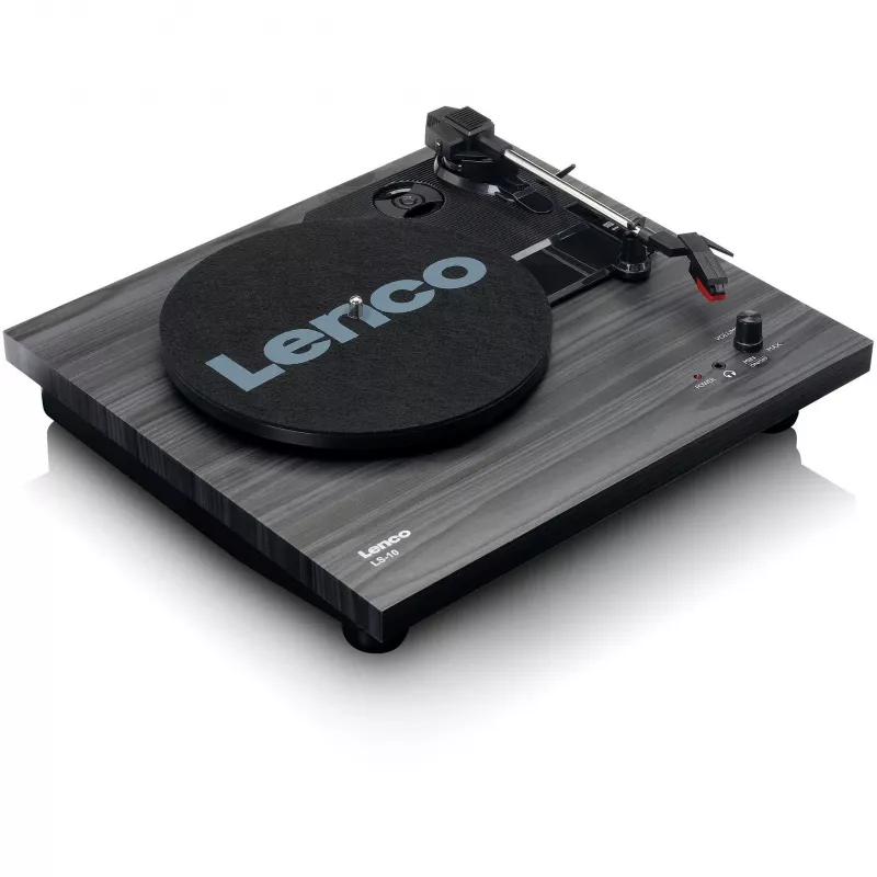 Lenco LS-10 Black – Belt-drive audio atskaņotājs ar iebūvētiem skaļruņiem, 33/45 RPM, RCA izeja, austiņu ligzda