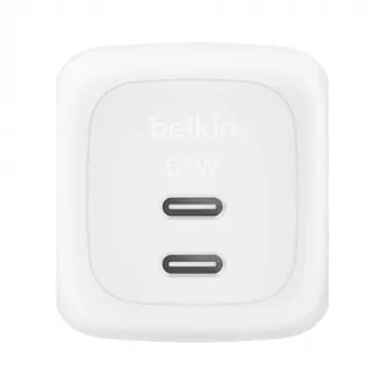 Ātrs lādētājs Belkin WCH020KQWH — 2× USB‑C, balts, iebūvēta aizsardzība