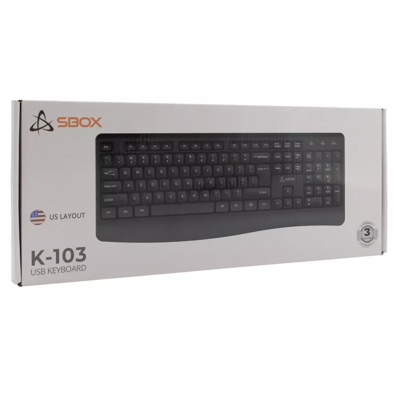 Vadu USB tastatūra SBOX K-103 US Melna — US izkārtojums, USB savienojums