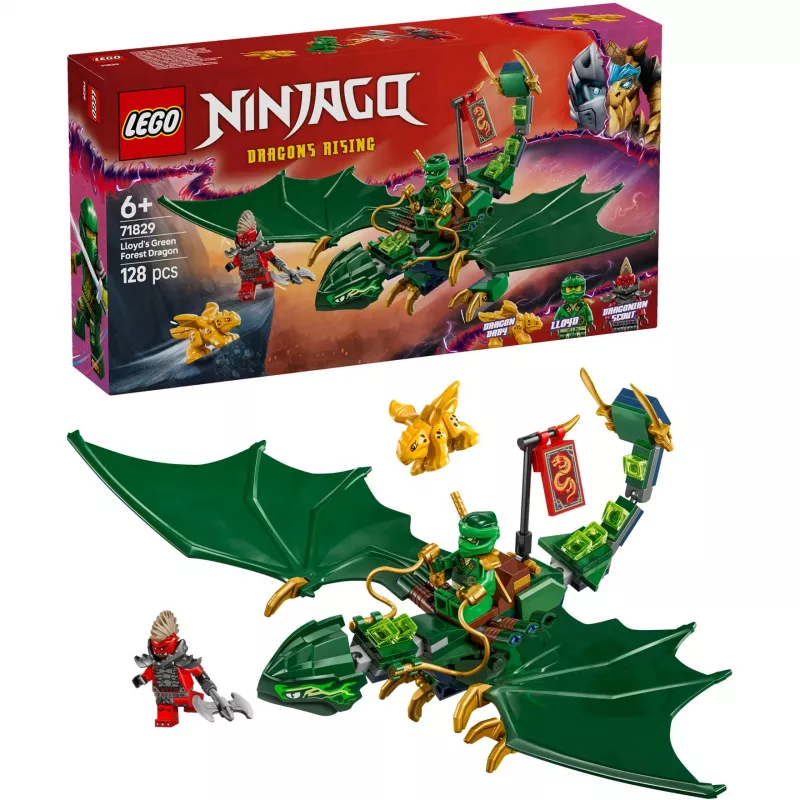 Konstruktoru komplekts LEGO NINJAGO 71829 Lloyda zaļais meža pūķis, 128 gabali, 2 minifigūras, vecumam no 6 gadiem