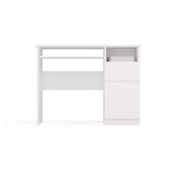 Galda virsma PORTO Desk Right Balta, taisnstūra skaidu plātnes virsma 985×510×755 mm, 1 atvilktne, tastatūras plaukts