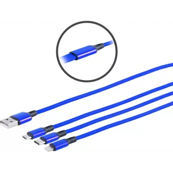 USB 3in1 uzlādes kabelis ShiverPeaks 14-50071 — Micro B, USB-C 8-pin, 1.2 m, Zils