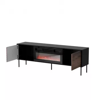 TV skapis Cama CORTINA 180x40x60 cm melns/valrieksts ar melnu elektrisko kamīnu