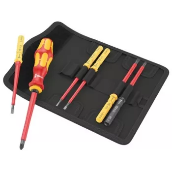 Wera 05006601001 Kraftform Kompakt VDE 7 Universal 2 Tool Finder skrūvgriežu komplekts, 7 daļas, 817 VDE rokturis uzgaļiem + 6 maināmi VDE asmeņi, IEC 60900, ar jostas somiņu