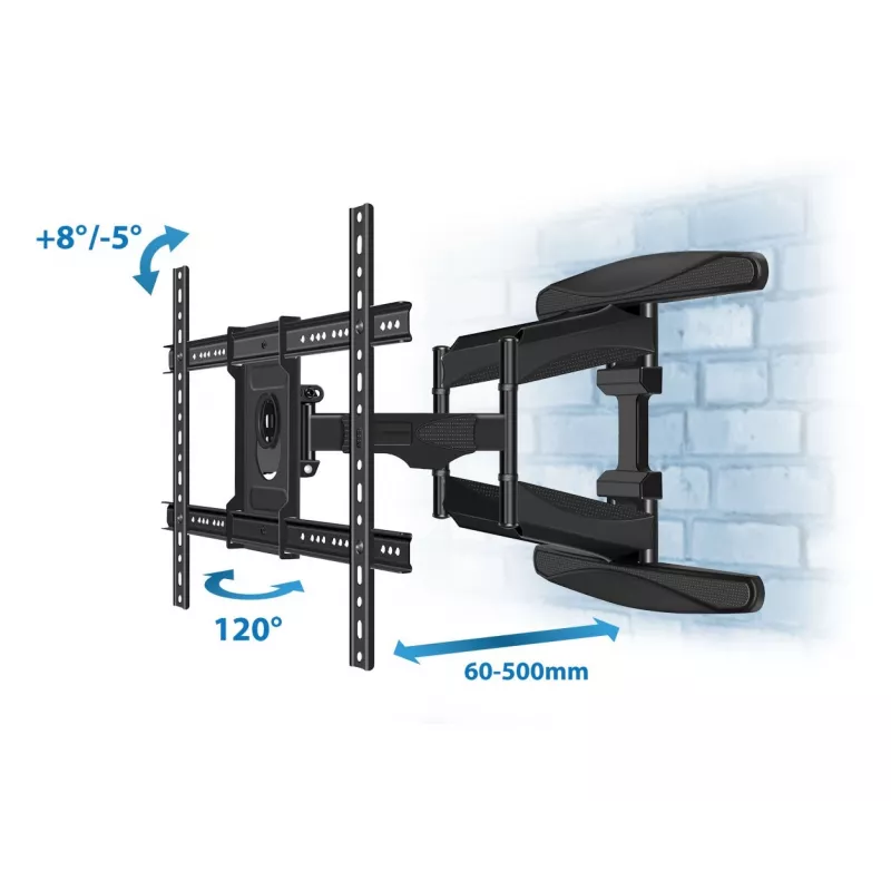 TV sienas stiprinājuma rāmis ESPERANZA ERW021 40–85 collu plakanajiem televizoriem, metāls, slīpums, 6–50 cm attālums, 68 kg kapacitāte, VESA 200x100–600x500 mm