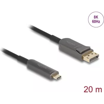 Aktīvais optiskais kabelis DELOCK USB-C uz DisplayPort 20 m, modelis 81607