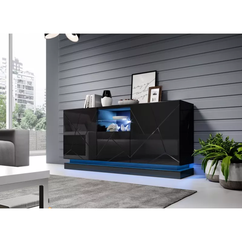kumode QIU 2D1K 150x41.5x75 melns glancēts/melns glancēts