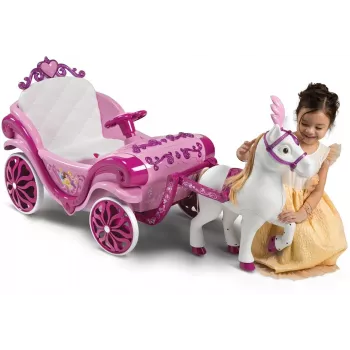 Huffy elektriskā Disneja princeses kariete ar zirgu 6 V rozā