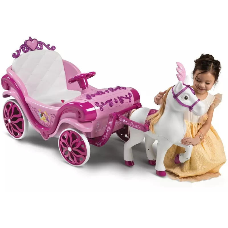 Huffy elektriskā Disneja princeses kariete ar zirgu 6 V rozā