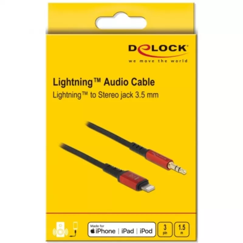 Audio kabelis DeLOCK 86587 1.5m 3.5mm Lightning Melns