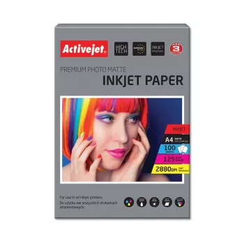 Activejet AP4-125M100 matēts fotopapīrs tintes printeriem; A4; 100 gab.