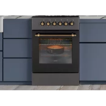 Gāzes/elektriskā plīts MPM MPM-56-KRM-13, 4 gāzes degļi, elektriskā cepeškrāsns 58 L, mehāniskie pogas, melna