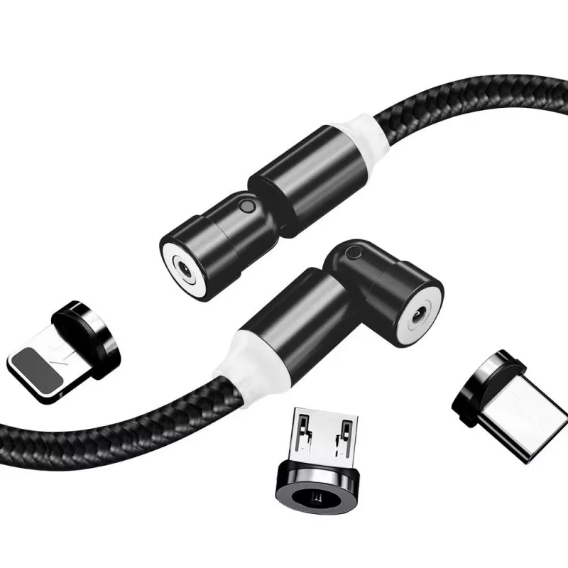 3-in-1 uzlādes kabelis ColorWay CW-CBUU037-BK — Lightning, Micro-USB, USB-C, 1 m, 2,4 A