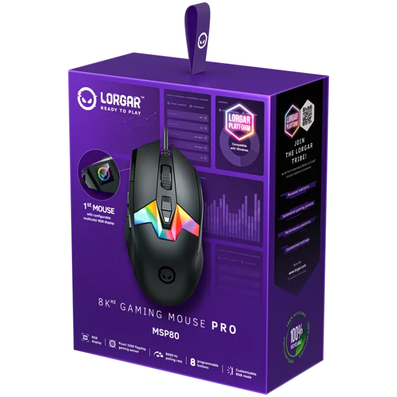 Spēļu pele LORGAR MSP80 8000 Hz USB