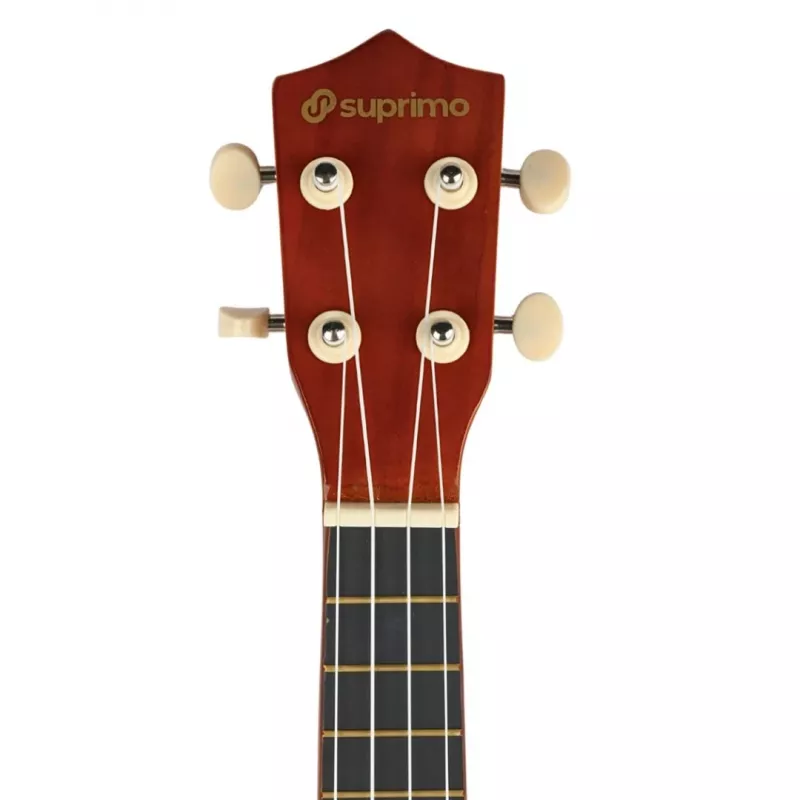 Soprāna ukulele SUPRIMO UK21 21 collas – liepas korpuss, 12 frets, 4 neilona stīgas, tumša koka apdare