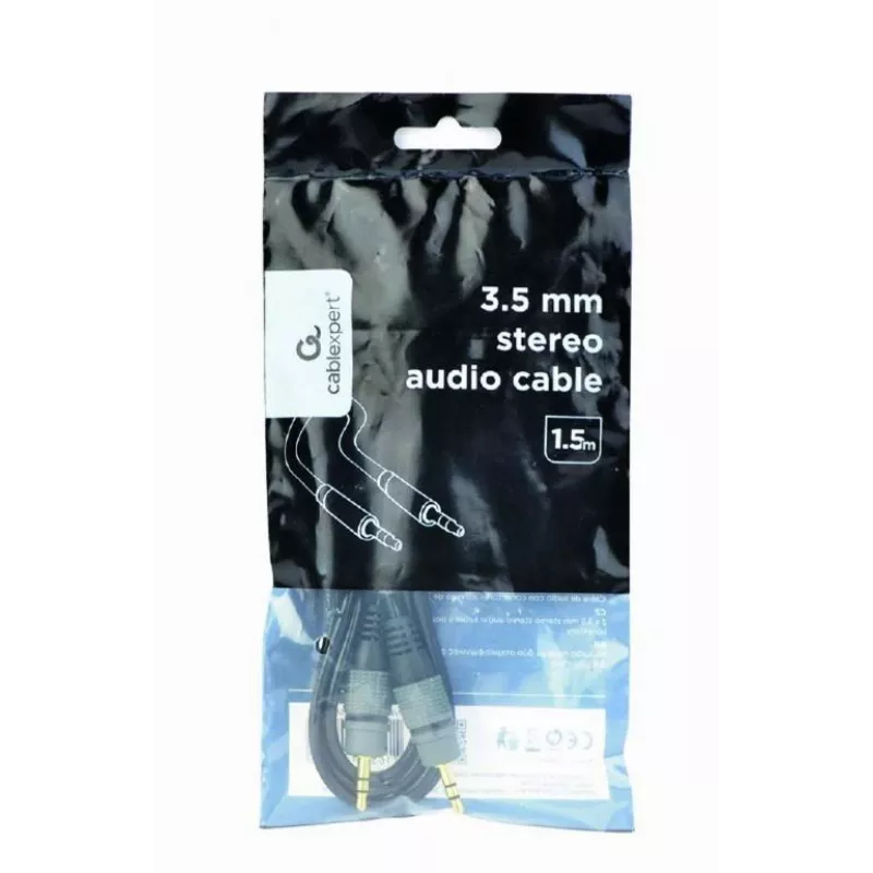 Audio kabelis Gembird 3.5 mm vīriešu–vīriešu, 1.5 m, apzeltīti kontakti, melns