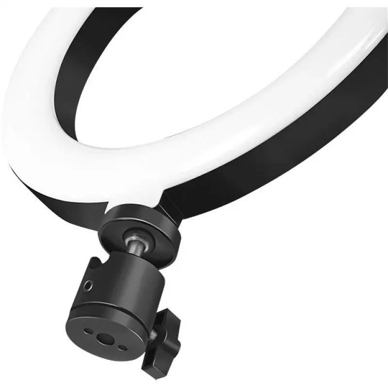 LogiLink AA0151 LED gredzenveida lampa viedtālruņiem, Ø 200 mm, 3 gaismas krāsu režīmi, regulējams spilgtums, 1/4 collas statīva vītne, ar tālruņa turētāju, USB, 1,8 m vads, melnā krāsā