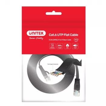 Unitek Ethernet kabelis Cat6 UTP RJ45 5 m, melns, masīvs vadītājs, 250 MHz, zeltīti kontakti