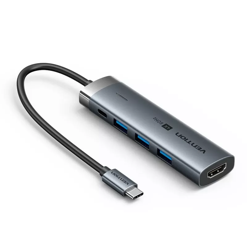 Vention 5-in-1 USB-C centrmezgls 100W PD 5Gbps 4K@60Hz