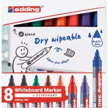 Baltās tāfeles marķieris Edding 4-360-8-S2999, 1.5–3 mm uzgalis, dažādas krāsas, 8 iepakojumā