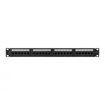 Patronu panelis 1U LANBERG PPUA-1024-B, 24 porti, Cat6a, U/UTP, 1U statnis, dziļums 102 mm, metāls, melns