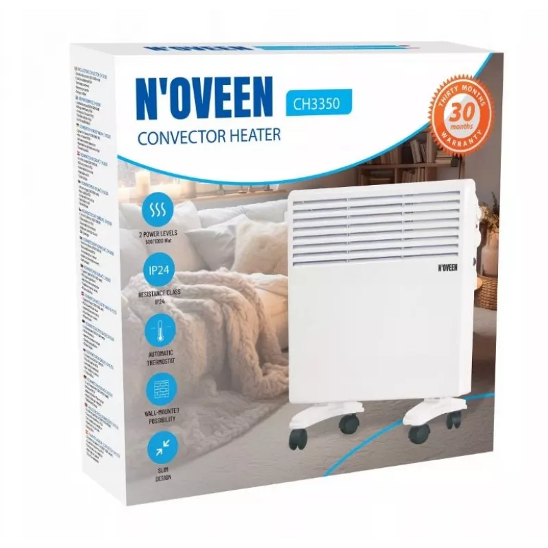 N'OVEEN 1000W elektriskais portatīvais sienas konvektora sildītājs ar termostatu CH3350